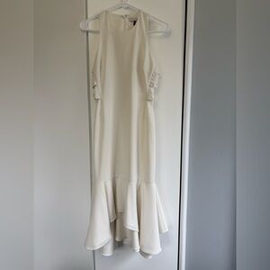 Halston Heritage Cream Sheath Dress Halter Neck High Low